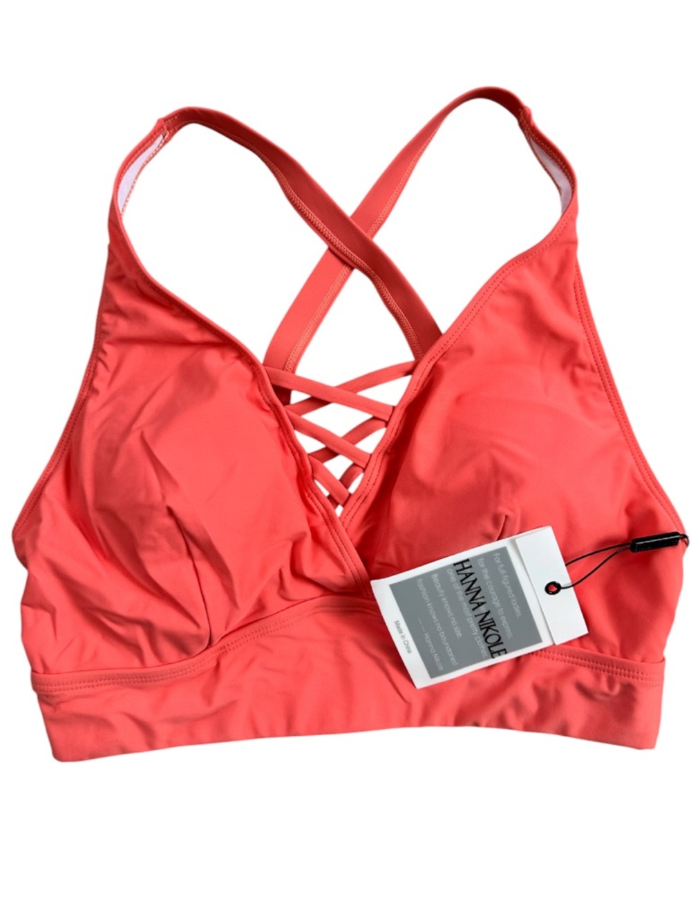 HANNA NIKOLE Coral Pink Crisscross/Lattice V-Neck Bikini Top Bra Size 12W NWT.